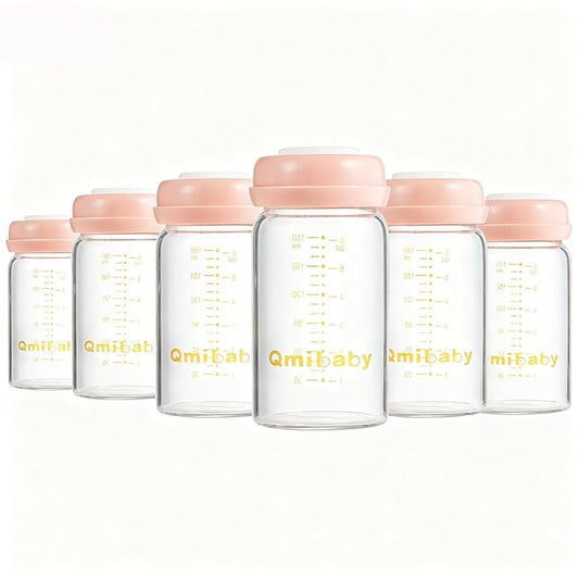 Breast Milk Storage Bottles 180ml 6oz BPA-Free Leak-Proof Natural Baby Bottle for Breastmilk Storage Wide Neck Bottles with Screw Ring Sealing Disk Breastfeeding (Pink, 180ml-6Packs)