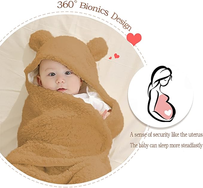 Baby Swaddle Blanket Boys Girls Cute Bear Plush Essential Receiving Blanket Ultra-Soft Newborn Registry Sleeping Wraps for Infant 0-6 Months - Brown