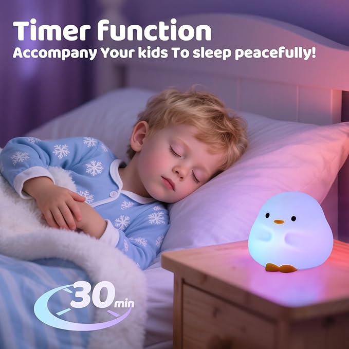 Duck Silicone Night Light for Kids - Color Changing LED Lamp with Soft Touch, USB Rechargeable & Long Battery - Cute Touch Control Duck Light for Kids Room & Birthday Gifts
