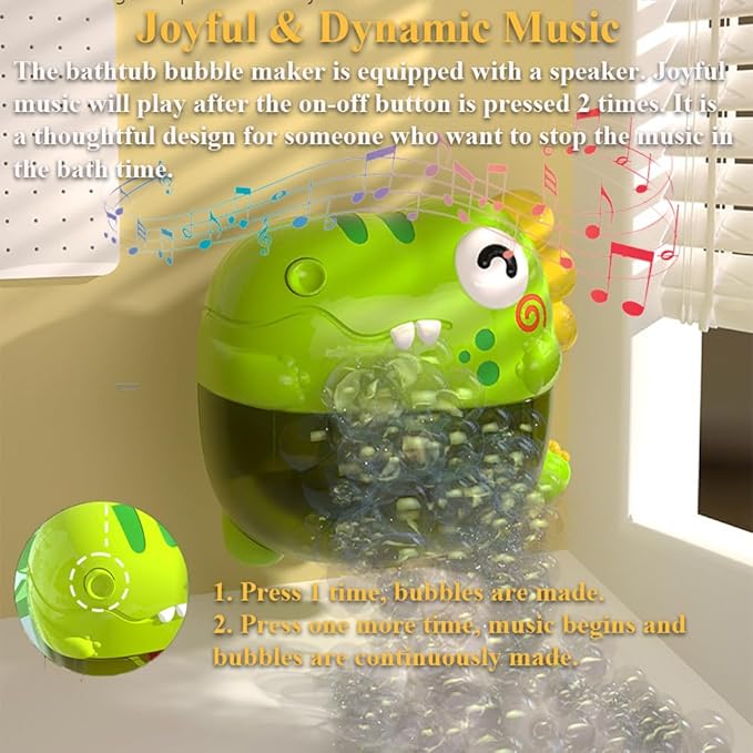Dinosaur Bathtub Bubble Maker Toy, Dino Tub Bubble Blower Toy Electric Bubble Machine Bath Toy with Colorful Gradient Lights and Joyful Music, No Special Bubble Solution Needed