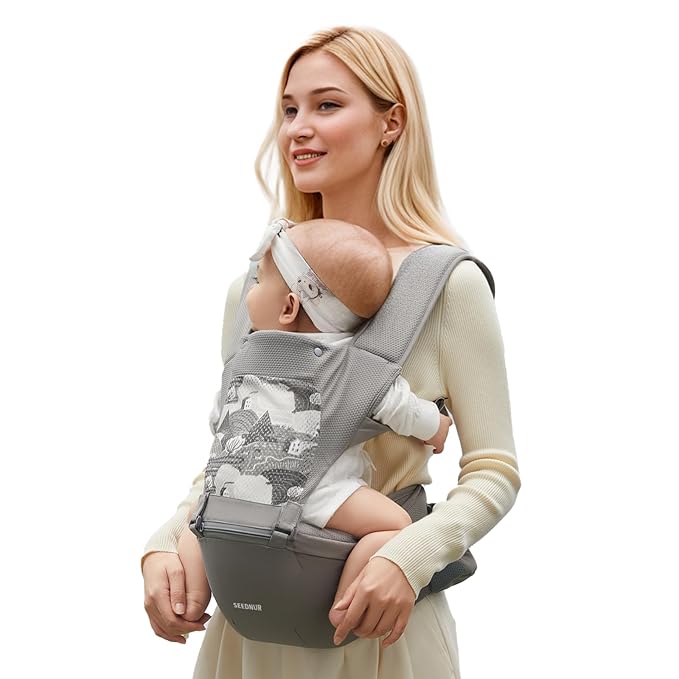 Baby Carrier, 6-in-1 Ergonomic Baby Carrier Newborn to Toddler, Safety-Certified Infant Toddler Carrier with Hip Seat, Detachable Baby Hip Carrier to Hands-Free Perfect for Shopping & Walking