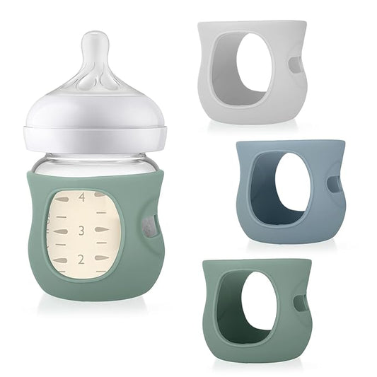 Juome Silicone Sleeves for Avent Natural Glass Baby Bottle - 3 Pack Anti Breakage Baby Bottles Holder, Compatible with Philips Avent Anti Colic Baby Bottles 4 oz