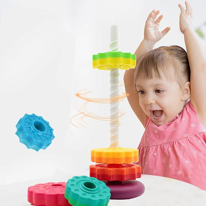 Baby Spin Stack Toy,Premium Stacking Toy for Kids, Spinning Stacking Toy for Babies and Toddlers,Educational Toddler Learning Toy,Baby 1 2 3 Birthday Gifts,Autism Sensory Spinning Toy