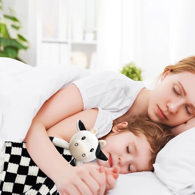 Cow High Contrast Baby Security Blanket for Babies, Soft 3D Checkerboard Lovey with Minky Dot Fabric Backing, Newborn Boys and Girls Snuggle Stuffed Animal Blankie 14 Inch