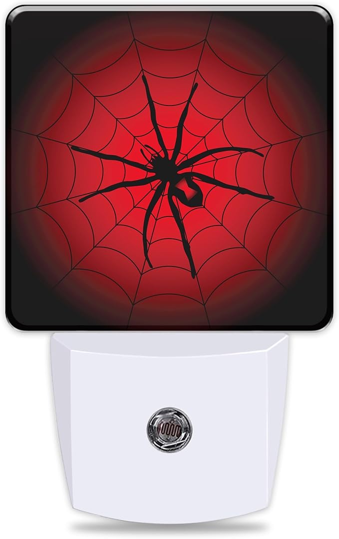 Red Spider Web Night Light Cobweb Trap Gossamer Plug in Night Lights LED Lamp with Dusk to Dawn Sensor Auto Energy Saving Square Lights for Bedroom Bathroom Hallway Home Wall Decor Nightlight