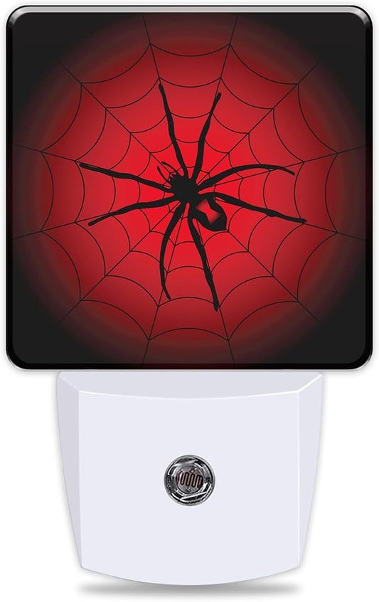 Red Spider Web Night Light Cobweb Trap Gossamer Plug in Night Lights LED Lamp with Dusk to Dawn Sensor Auto Energy Saving Square Lights for Bedroom Bathroom Hallway Home Wall Decor Nightlight