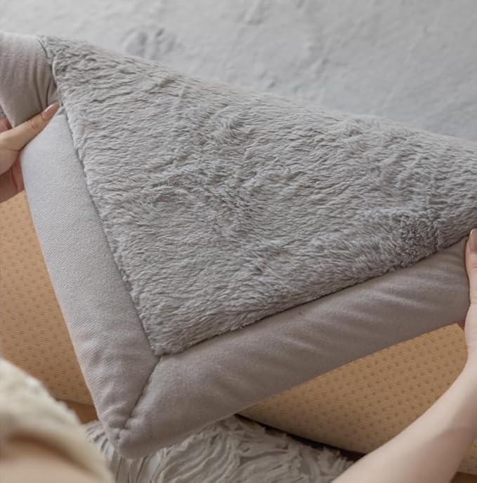 Loartee Faux Rabbit Fur Rug - 1.18" Thick Soft Fluffy Area Rug, Non-Slip Memory Foam Crawling Mat, Light Gray, 71"x78"