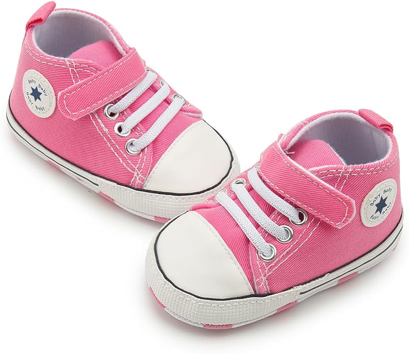Meckior Baby Girls Boys Canvas Sneakers Soft Sole High-Top Ankle Infant First Walkers Crib Shoes