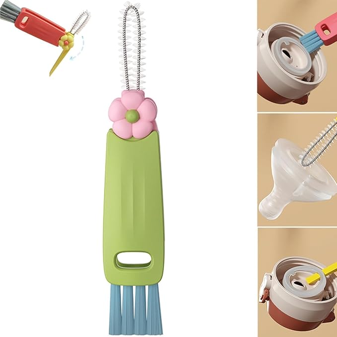 3 in 1 Cup Lid Cleaning Brush, 2025 Multifunctional Crevice Cleaning Brush for Bottle Gap Tight Spaces Cup, Cup Lid Gap Cleaning Brushes Set for All Kinds of Cups and Bottles (Green)