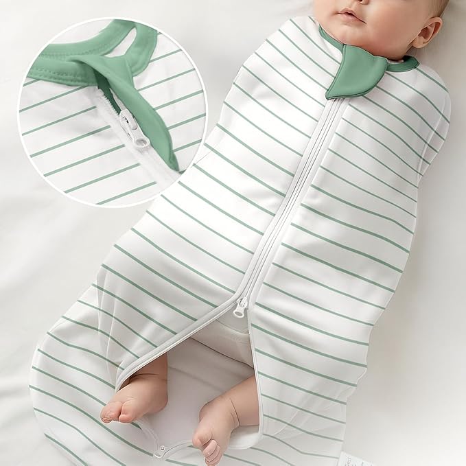 Baby Swaddle 0-2 Months, Cotton Arm-In Zipper Sleep Sack, Wearable Blankets Wrap for Newborn Infant Boys (Dinosaur, Stripe, Pack of 2)