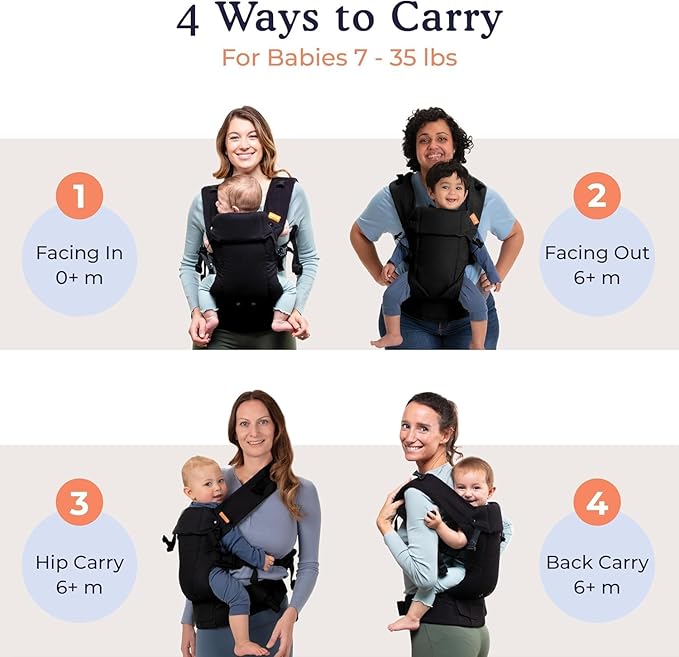 Beco Gemini Baby Carrier from Newborn to Toddler - Certified Ergonomic Newborn Baby Carrier for Infants and Children of 7-35 lbs - M Shape, Adjustable Seat, 100% Organic Cotton (Metro Black)