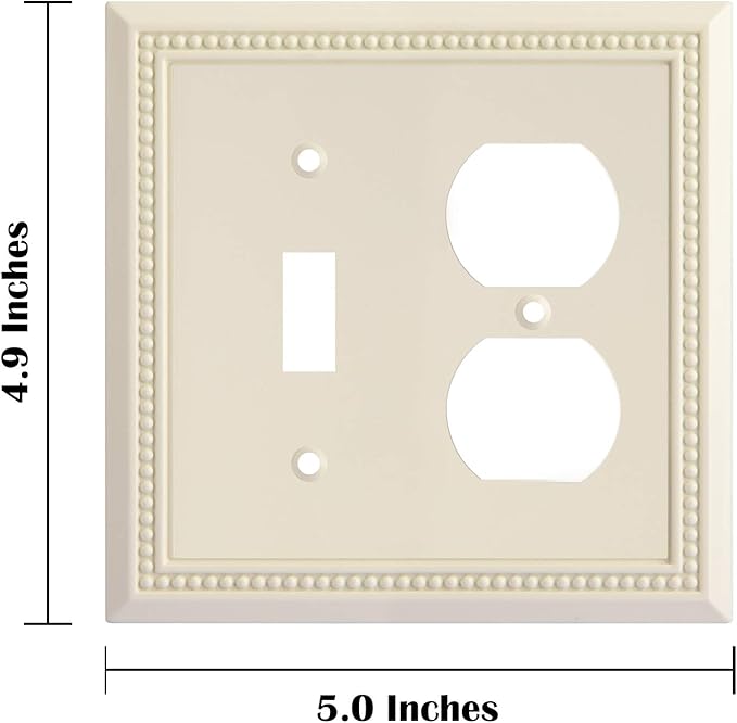 Henne Bery Sunken Pearls Heavy Duty Decorative Wall Plate Switch Plate Outlet Cover, Durable Solid Zinc Alloy (Toggle/Duplex, Light Almond)
