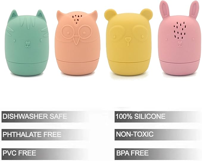 PandaEar Baby Bath Toys, 4 Pack Silicone Bath Toys for Infants Toddlers 6-18 Months, Non Toxic Baby Kids Squeezable Shower Toys