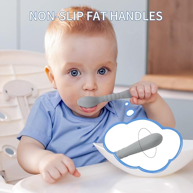 ME.FAN Silicone Baby Feeding Spoons 6 Pack First Stage Infant Spoons - Baby Utensils Soft Training Spoon Self Feeding - Chew Spoon Set for Babies and Toddlers Bright