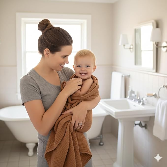 Muslin Hooded Baby Towels for Newborns, 32"x32", 100% Cotton – 6 Layers Super Soft Absorbent Breathable, Baby Bath Towel, Toddler Bath Towel – Pack of 2