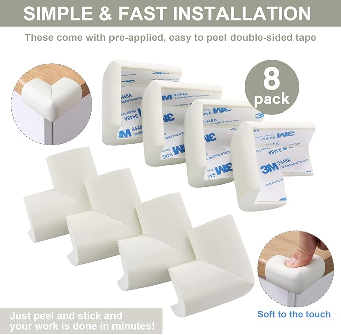 8 Pack Soft Sponge Table Corners, Corner Protector Baby, Baby Proofing Corner Guards, Pre-Taped Furniture Corner Protectors, Child Safety Furniture Bumper, Corner Protectors for furniturey, Black