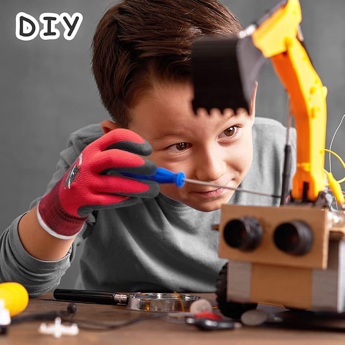 KAYGO Kids Gardening Gloves 4 Pairs - Polyester Seemless knitted with Latex Sandy Finish Coating, KGKID100, Ideal for kids gardening, DIY,Light duty works, and outdoor activities (XXXS (Age 5-7))