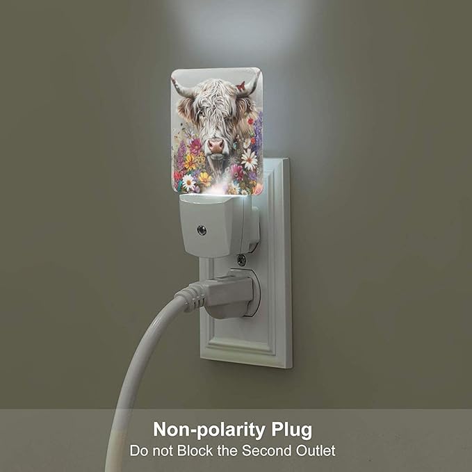 Led Night Light, Highland Cow Decorative Plug in Nightlights,with Smart Auto Dusk to Dawn Night Light for Bedroom, Kitchen, Nursery, Bathroom