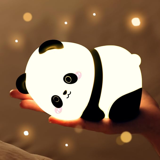Lying Panda Night Light, Cute Baby Light 3 Level Dimmable, Nursery Nightlight for Snoothing, Sleeping Companion, Auto-Off 30Min Timer, Rechargeable Battry Cordless,