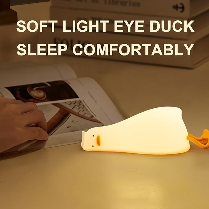 Duck Night Light, Rechargeable Silicone Squishy Duck Lamp with 3-Level Dimmable Touch Control, Lying Flat Duck Nightlight for Kids Nursery Bedroom Breastfeeding, Soft LED Bedside Lamp