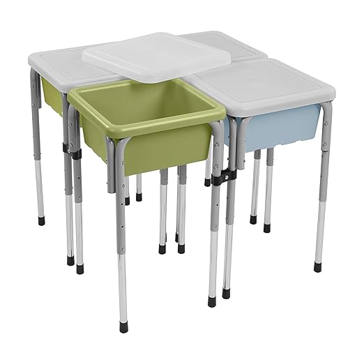 ECR4Kids 4-Station Sand and Water Adjustable Play Table, Sensory Bins, Fern Green/Powder Blue