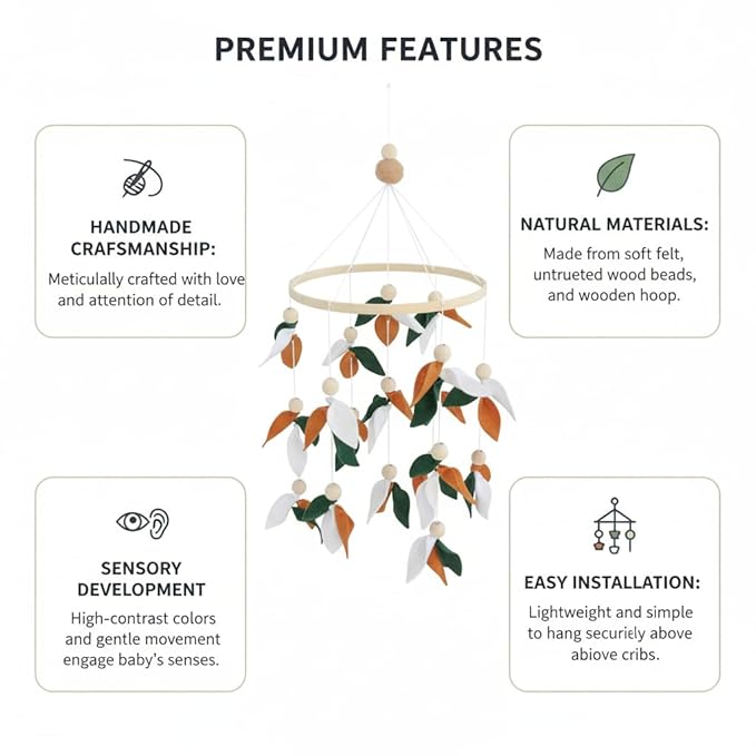 Leaf Crib Mobile, Forest Crib Mobile for Boys & Girls, Forest Baby Mobile for Crib, Woodland Mobile for Crib