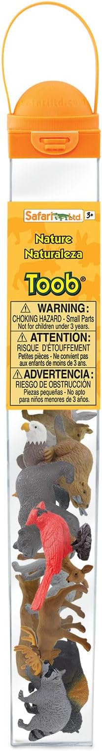 Safari Ltd. Nature TOOB - 12 Mini Figurines with Rabbit, Beaver, Doe, Gray Wolf, Fox, Black Bear, Moose, Mountain Lion, Bald Eagle, and More - Educational Toy for Boys, Girls & Kids Ages 3+