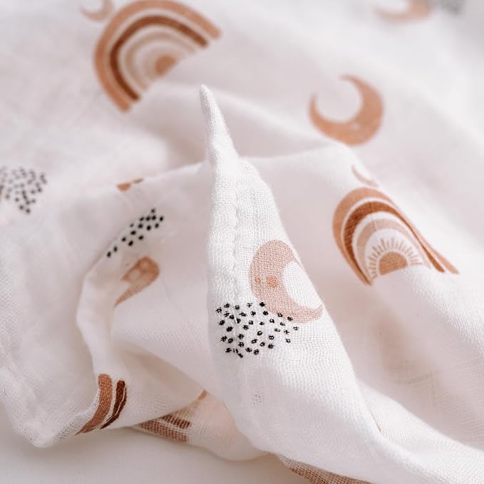 GLLQUEN BABY Receiving Blanket Boy Cotton Muslin Swaddle Blankets Girl Newborn Squares Breathable & Soft Thin Baby Blankets Cloths Double Absorbent Infant Swaddling Wrap - 3 Pack (Sun)