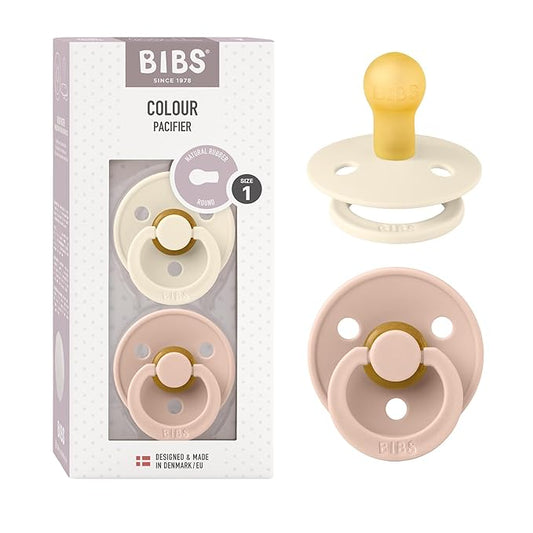 BIBS Pacifiers Colour Collection | Natural Rubber Baby Pacifier | Set of 2 BPA-Free Soothers | Made in Denmark | 0+ Months (Pack of 2) | Blush/Ivory