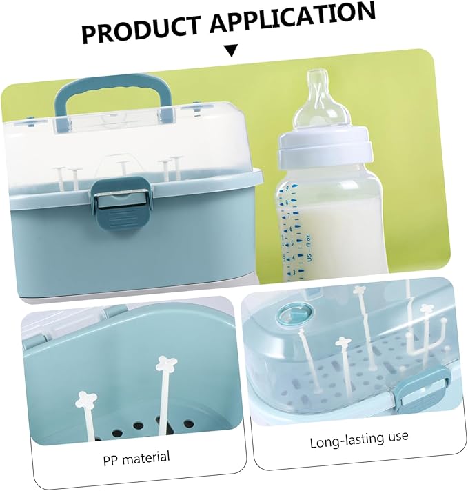 NUOBESTY Baby Bottle Drying Rack with Cover Portable Nursing Bottle Storage Box Baby Bottle Holder Dinnerware Organizer for Home Kitchen Blue