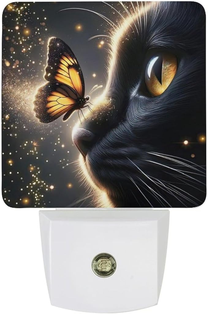 Cat Butterfly Night Light, Plug into Wall Decor Nightlights for Bedroom, Bathroom, Hallway, Kitchen, with Dusk to Dawn Light Auto Sensors LED Night Lights for Boys Girls Women Men Room Gifts