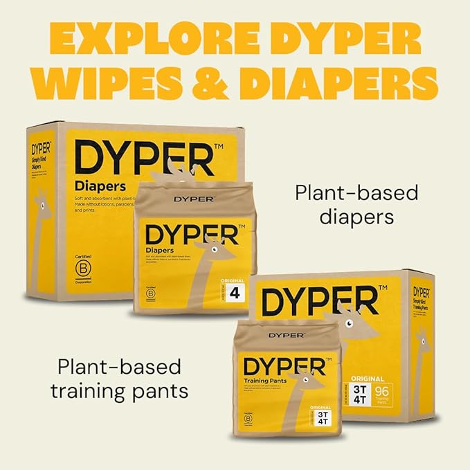 DYPER - Newborn Baby Wipes - 99.9% Water, 100% Plant-Based, Unscented & Hypoallergenic, Soft for Sensitive Skin, Plastic-Free, Skin-Friendly Ingredients - 4 Pack (224 Wipes)