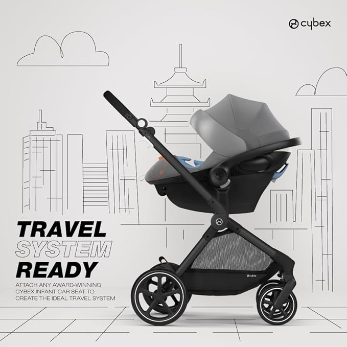 Cybex EOS 5-in-1 Travel System Stroller + Lightweight Aton G Infant Car Seat, Lava Grey