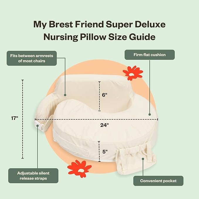 My Brest Friend Super Deluxe Nursing Pillow - Enhanced Comfort & Ergonomic Breastfeeding Pillow for Ultimate Support for Mom & Baby - Adjustable and with Handy Side Pocket,100% Organic Cotton Oat