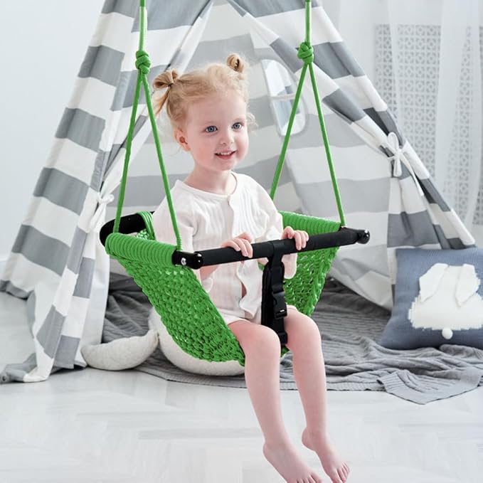 Toddler Swing & 2-in-1Baby Swing - Adjustable Rope Swing Seat for Kids | Indoor & Outdoor Durable Backyard Swing Set for Infants & Toddlers (Green)