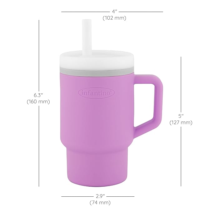 Infantino My 1st Tumbler, Silicone Sippy Cup with Straw & Handle, Spill-Resistant Baby Cup for On-the-Go, BPA-Free Transition Bottle, Lilac