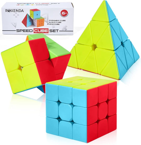 ROXENDA Speed Cube Set, Magic Cube Set of 2x2x2 3x3x3 Pyramid Cube Smooth Puzzle Cube (Stickerless)