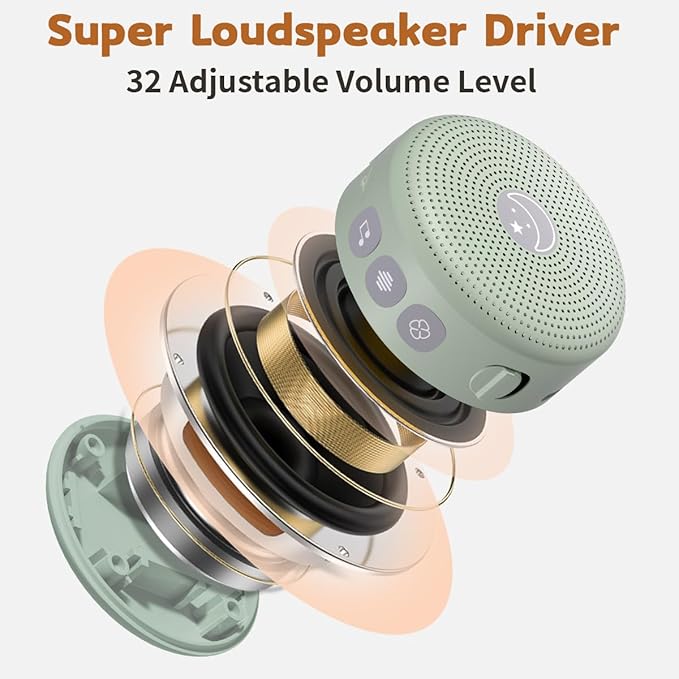 Mini Sound Machine Portable Baby White Noise Machine Brown Noise Machine 30 Soothing Sounds for Kids Adults Auto-Off Timer 32 Volume Levels Battery Sleep Machine for Home Office Privacy (Pale Green)