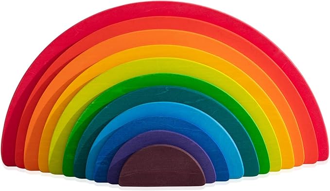 Wooden Rainbow Semicircle Stacker Toys, 11Pcs Semicircle Rainbow Stacking Puzzle, Building Blocks Board Set for Kids, Learning Creative Thinking Toys