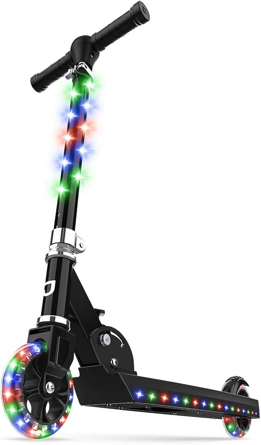 Jetson Jupiter Kids 2-Wheel Light-Up Kick Scooter, LED Lights on Handlebar, Stem, Wheels & Deck, Adjustable Handlebar, Rear Brake, Easy-Folding Mechanism, Ages 5+