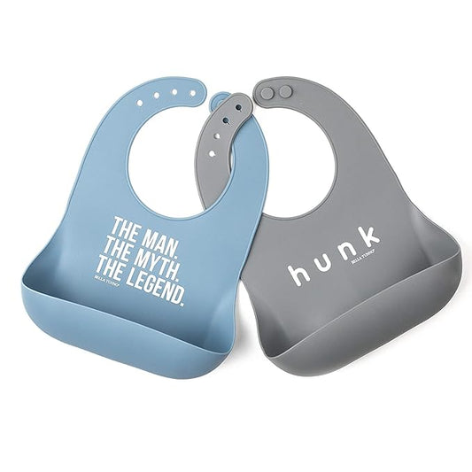 Bella Tunno Baby Bib for Eating, Set of 2 Waterproof Silicone Bibs with Large Food Catcher, Adjustable Fit for Babies 4-12 months & Toddlers 1-3 Years, Boys & Girls, Hunk & The Legend