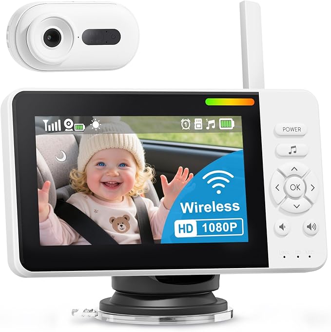 Wireless Baby Car Camera for Newborn Essentials with Auto Night Vision, HD 1080P Car Baby Monitor with 4X Zoom, Easy Install 360° Rotatable Rear Facing Carseat Mirrors