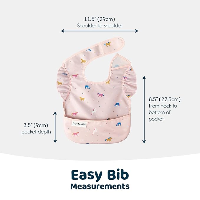 Tiny Twinkle Mess Proof Baby Bibs for Eating – Waterproof, Wipeable Toddler Bibs with Pocket – Baby Food Bibs for Girls & Boys(3 Pack,Unicorn Set)