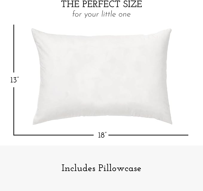 Little Sleepy Head Toddler Pillow with Pillowcase 13x18 - Kids Pillow for Sleeping - Toddler Pillow - Better Neck Support Ergonomic Pillow and Toddler Pillowcase - Best Pillows for Kids (White)