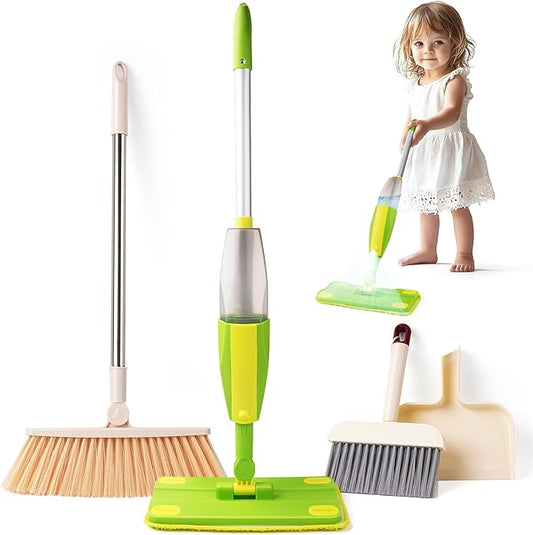 Kids Cleaning Toy Set,Mini Spray Mop Montessori Toys Pretend Play Cleaning Tool for Toddlers with Spray Mop & Kids Broom Dustpan Set Cleaning Toys Gift for Toddlers Girls Boys Age 3+