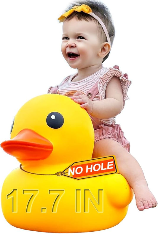 17.7" Giant Rubber Yellow Duck/Duckies, Kalafona No Hole Large Huge Giant Jumbo Duck Bath Toy No Bebe Noise Bathtub Toys Waterproof Without Hole For Baby Shower Birthday Party Favors Beach Summer Pool