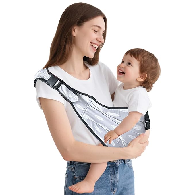 Baby Sling Carrier with Hip Seat - Adjustable & Safety Certified, Ergonomic Non-Slip Design for Newborn to Toddler (0-36 Months) -Carrying 8-35lbs Gray Feather