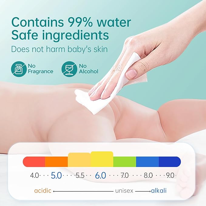 MATERN'ELLA Baby Wipes, Diaper Wipes for Sensitive Skin, Wet Wipes with 99% Water Based, Hypoallergenic, Safe and Gentle, 4 Flip-Top Packs (320 Wipes Total)