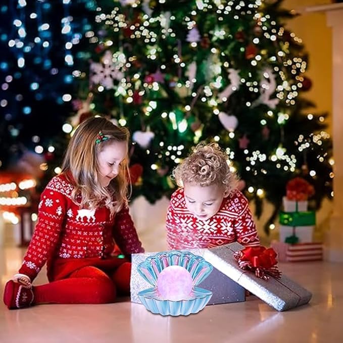 Shell Pearl Beach Themed Night Light, RGB 8 Colors Changing Mood Shell Pearl Lamps, Bedside LED Clamshell Portable Night Lights for Bar (Electroplating Blue)