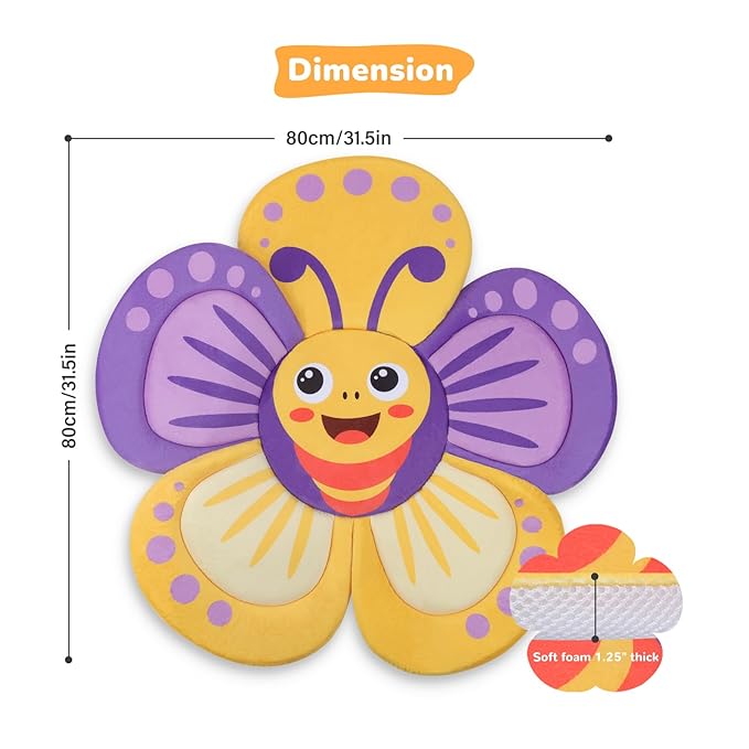 Flower Baby Bath Pad for Infant Bathtub Sink Flower Mat Tub Little Lotus - Petal Soft Supports Lounger Newborn Bathing Insert Seat Baby Essentials, Bees